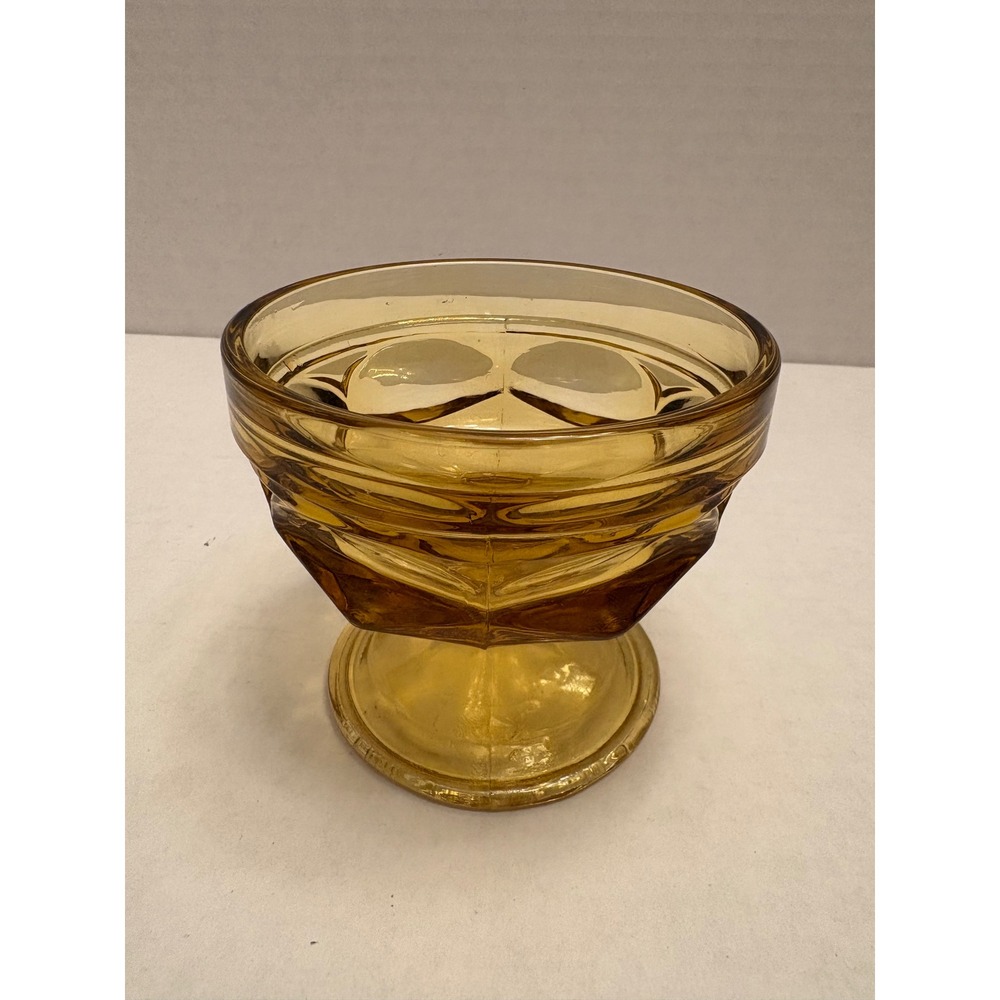 Vintage Amber Glass Pedestal Dessert Bowl Footed Sherbet Cup Paneled Honey Gold‎